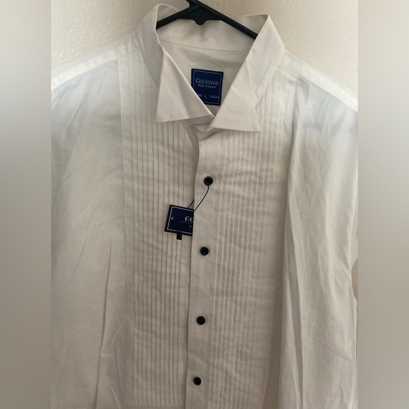 NWT Gollnwe white tuxedo shirt pleated front bib wingtip collar French cuffs L - Picture 4 of 7